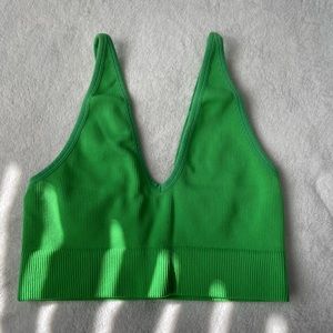 Garage green ribbed tank top. Stretchy. V-neck.